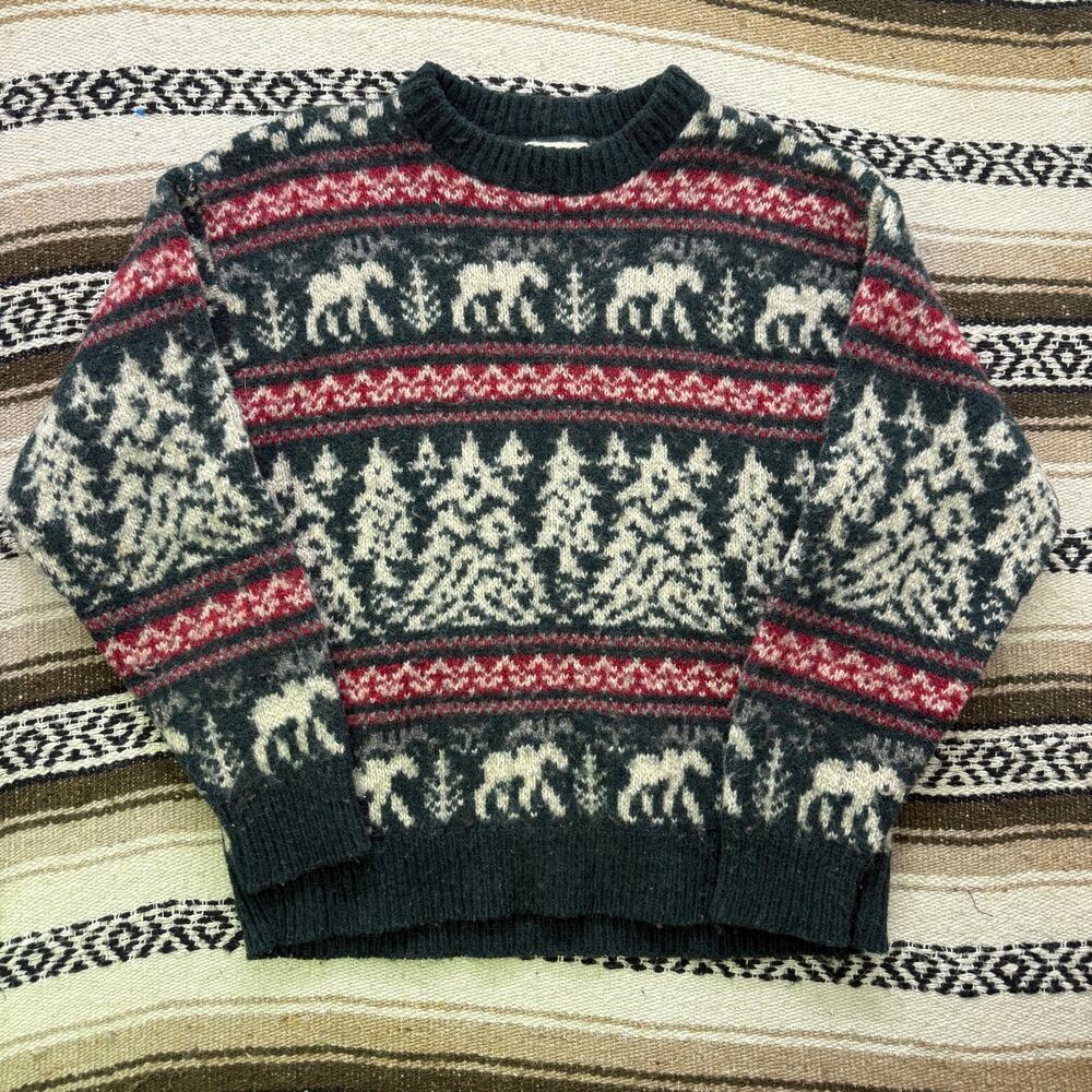 Vintage 90's Coldwater Creek Green Wool Nature Crewneck Pullover Sweater Sz L